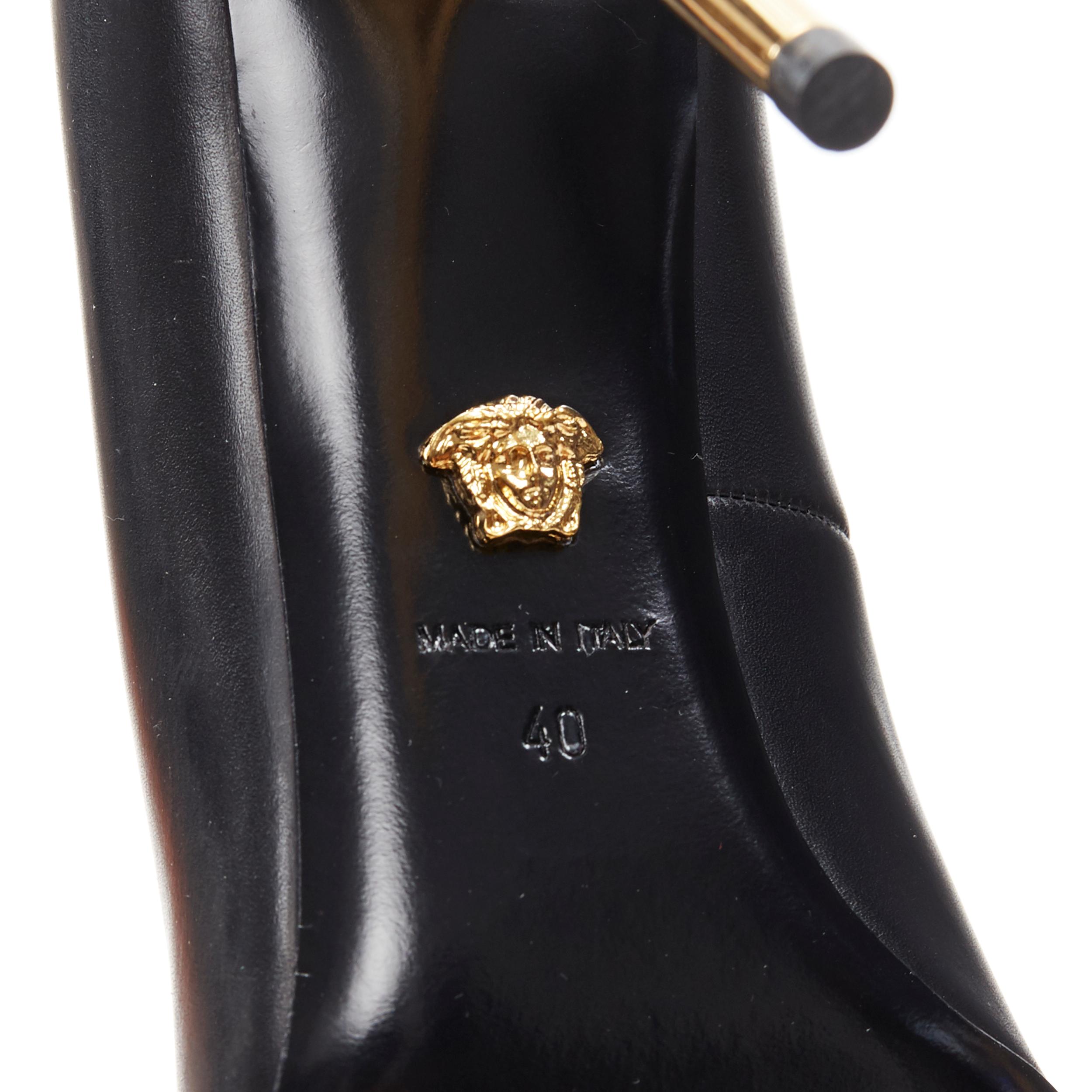 new VERSACE black calf leather champagne gold Medusa pointy pigalle pump EU39 7