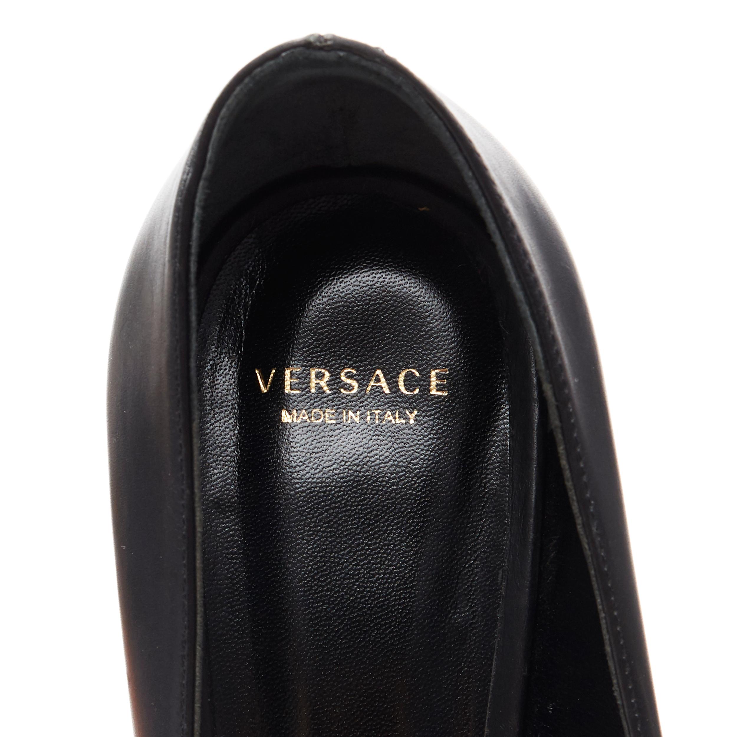 nuevo VERSACE piel de becerro negra oro Medusa tacón metálico puntiagudo bomba pigalle EU38 5