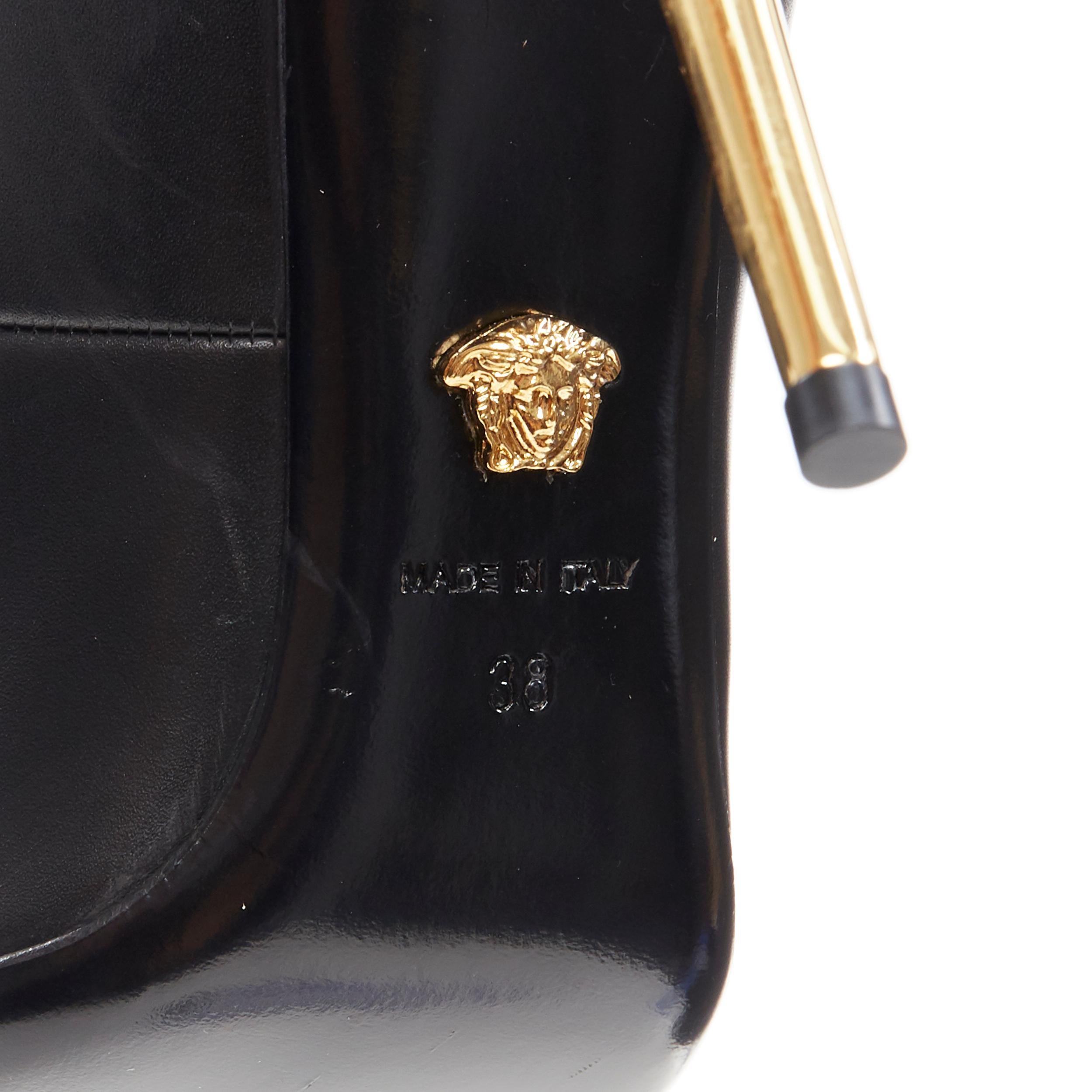 nuevo VERSACE piel de becerro negra oro Medusa tacón metálico puntiagudo bomba pigalle EU38 7