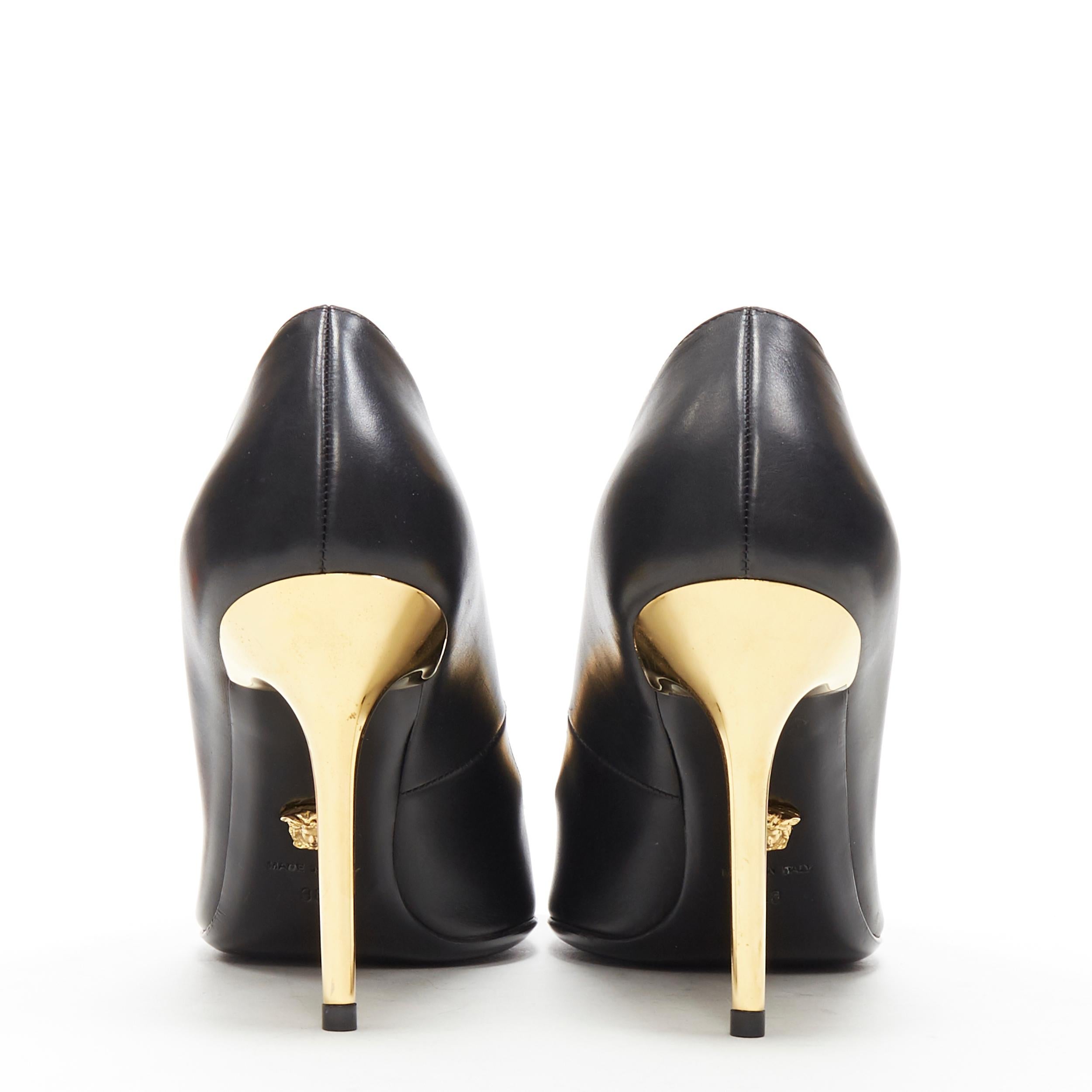 neu VERSACE schwarzes Kalbsleder gold Medusa Metallabsatz spitze Pigalle Pumps EU40 1