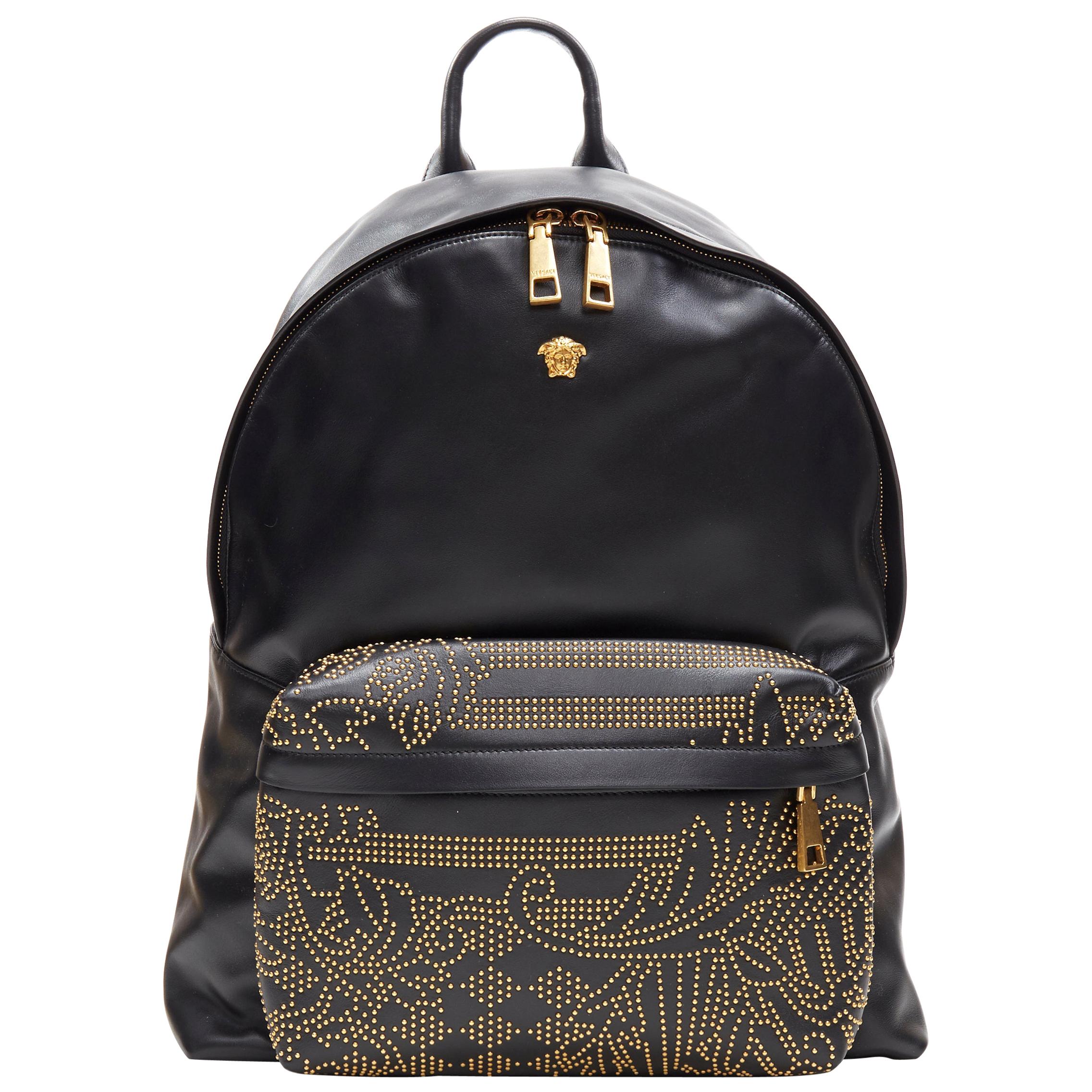 MCM Studded 869878 Black Leather Backpack For Sale at 1stDibs