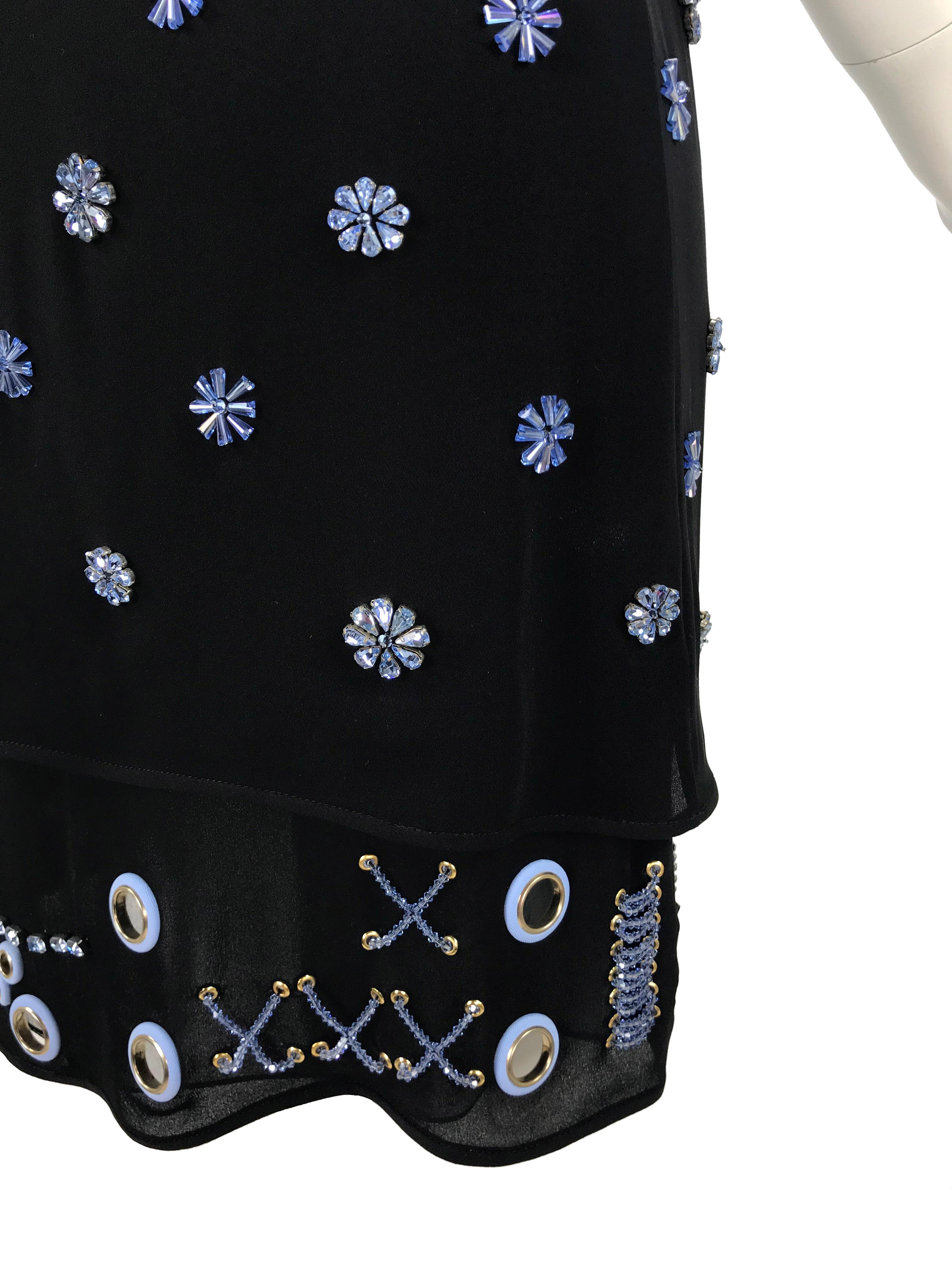 New Versace Black Chiffon Silk Crystal Embellished Dress In New Condition In Montgomery, TX