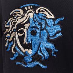 new VERSACE black cotton blue silver Medusa logo embroidered crew sweater 3XL
