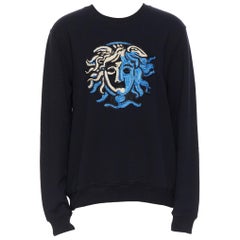 new VERSACE black cotton blue silver Medusa logo embroidered crew sweater 3XL
