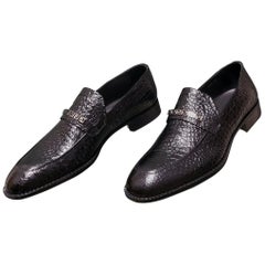 NEW VERSACE BLACK CROCODILE PRINT LEATHER CITY LOAFER Shoes 44 - 11