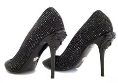 New VERSACE Black Crystal Palazzo Pumps Shoes 37 - 7