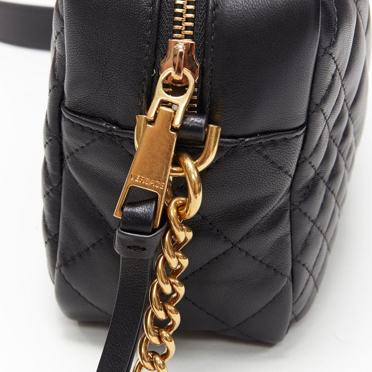 Black Quilted Leather Shoulder Bag Gold Chain Keweenaw Bay Indian Community