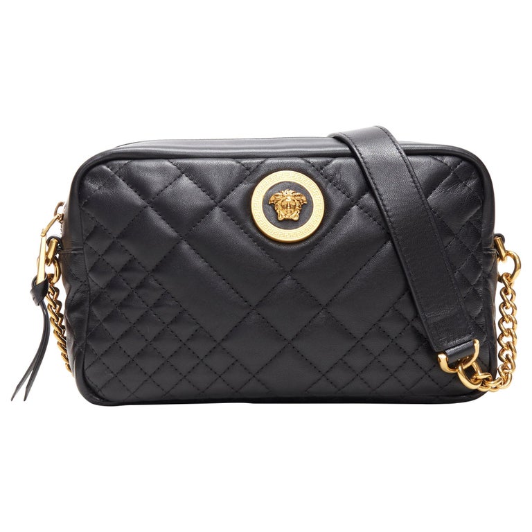 new VERSACE black diamond quilted lamb leather medusa gold chain
