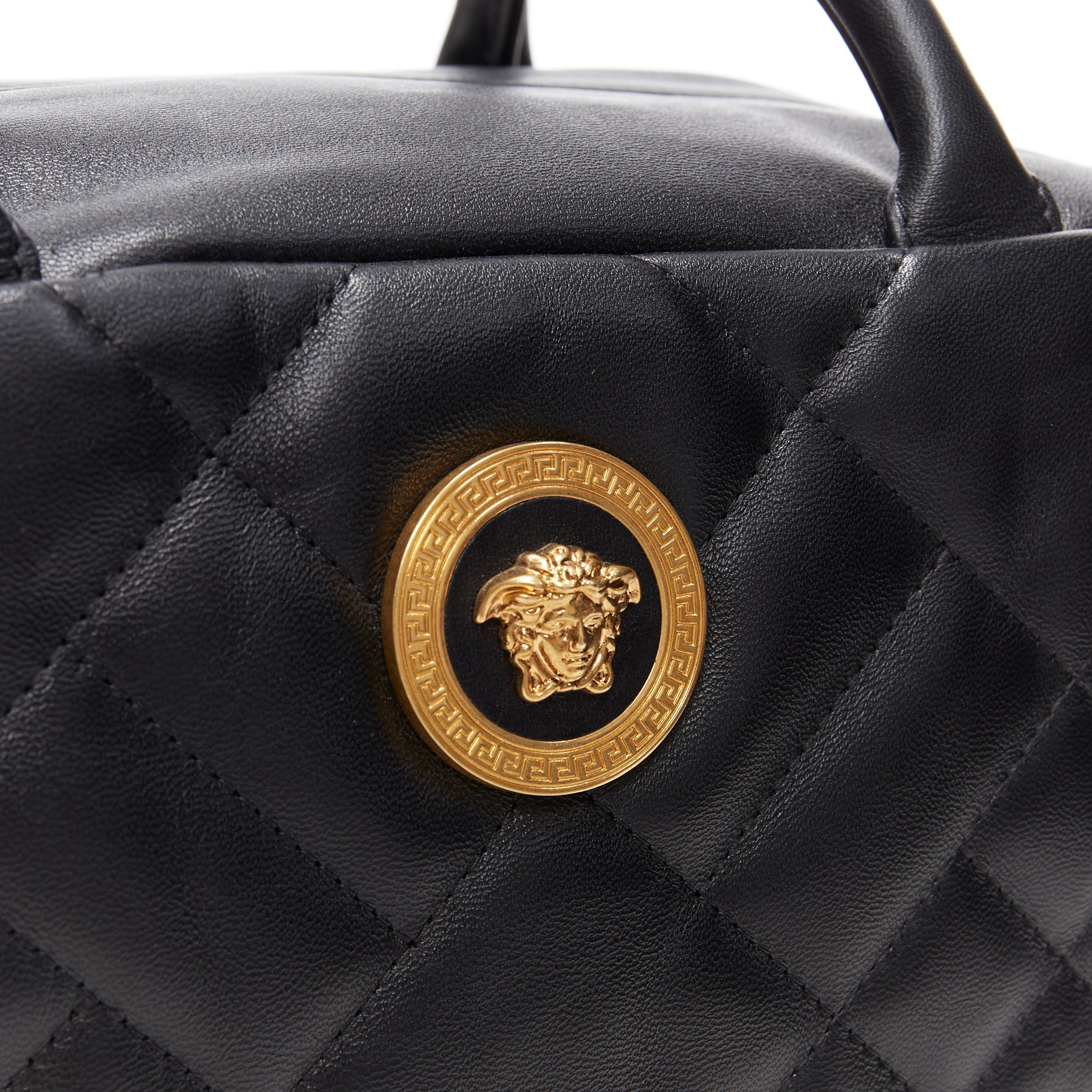 new VERSACE black diamond quilted lamb leather medusa large bowling bag satchel In New Condition In Hong Kong, NT