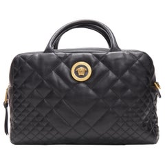 new VERSACE black diamond quilted lamb leather medusa large bowling bag satchel