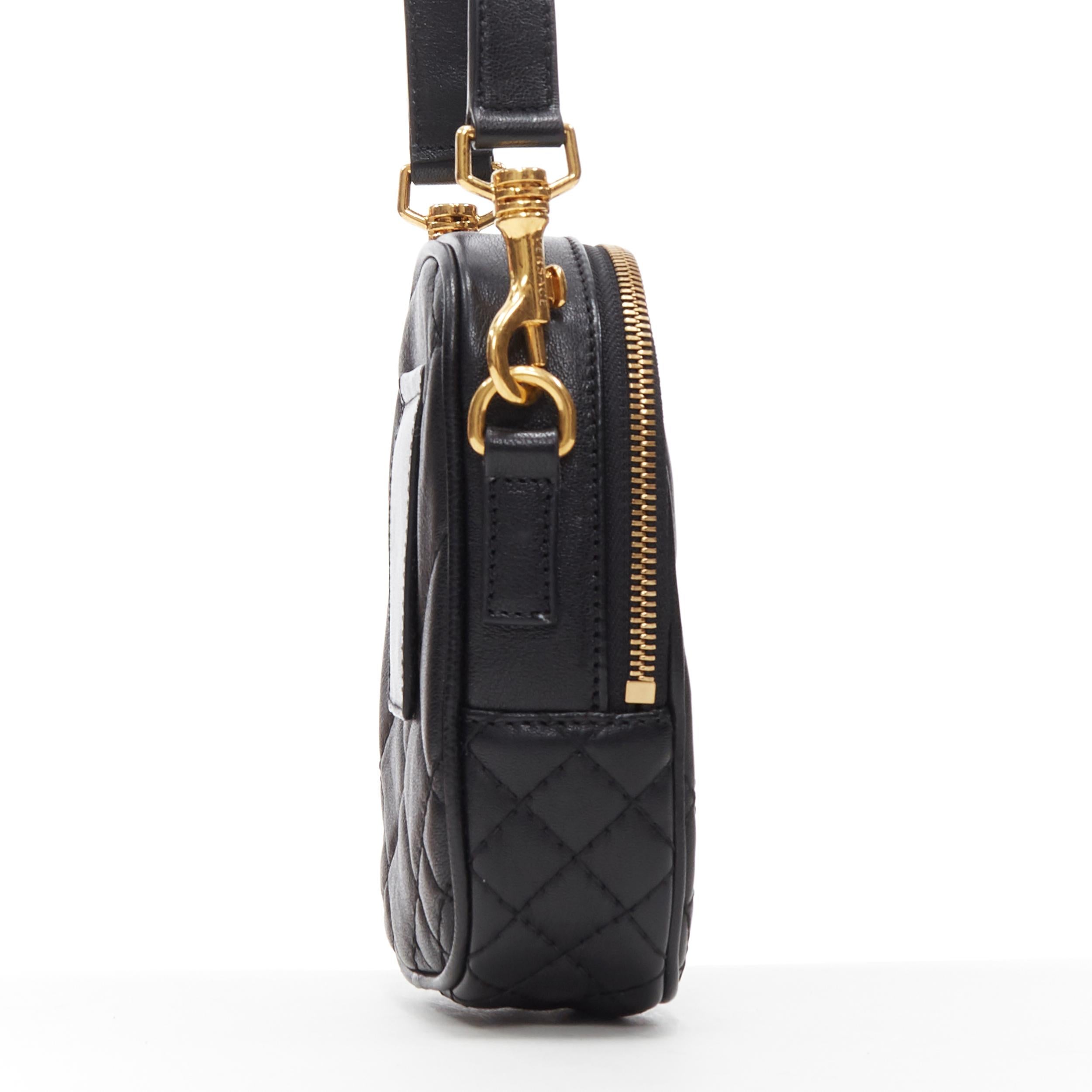 new VERSACE black diamond quilted lamb leather medusa small crossbody belt bag In New Condition In Hong Kong, NT