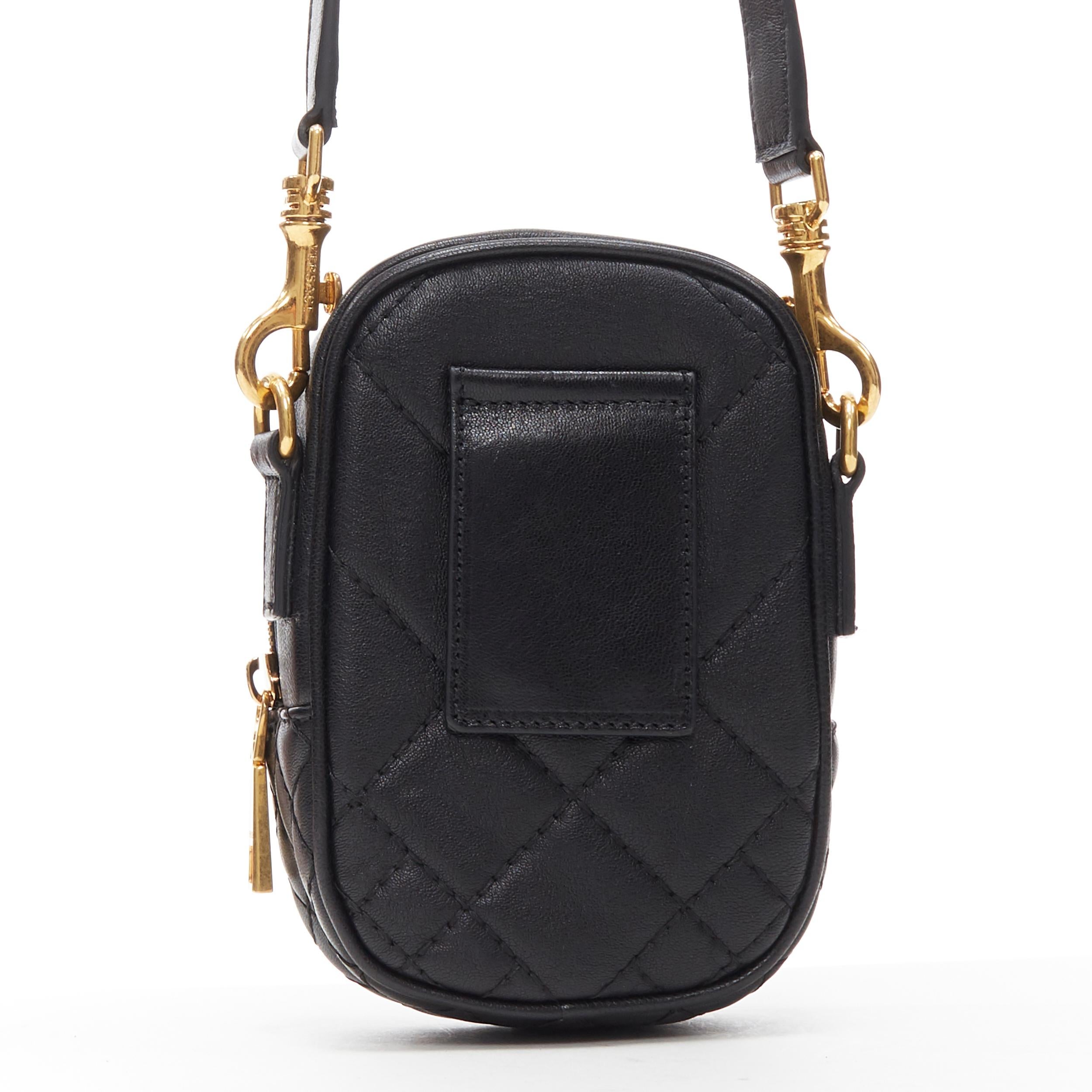 Women's new VERSACE black diamond quilted lamb leather medusa small crossbody belt bag