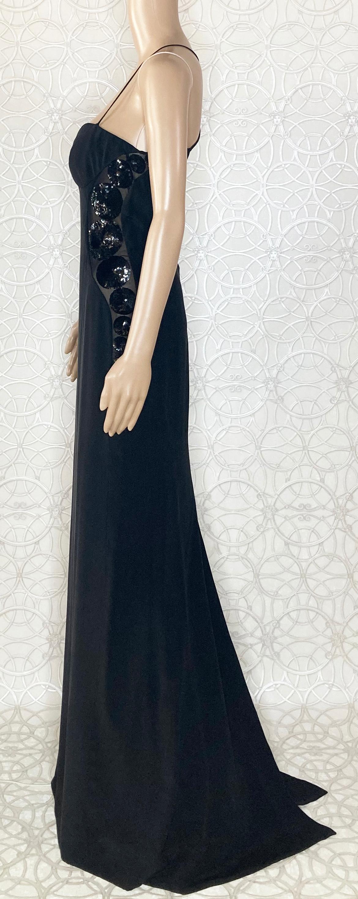 Black VERSACE BLACK PAILLETE DETAIL and OPEN BACK SILK LONG GOWN Dress 38 -2 For Sale
