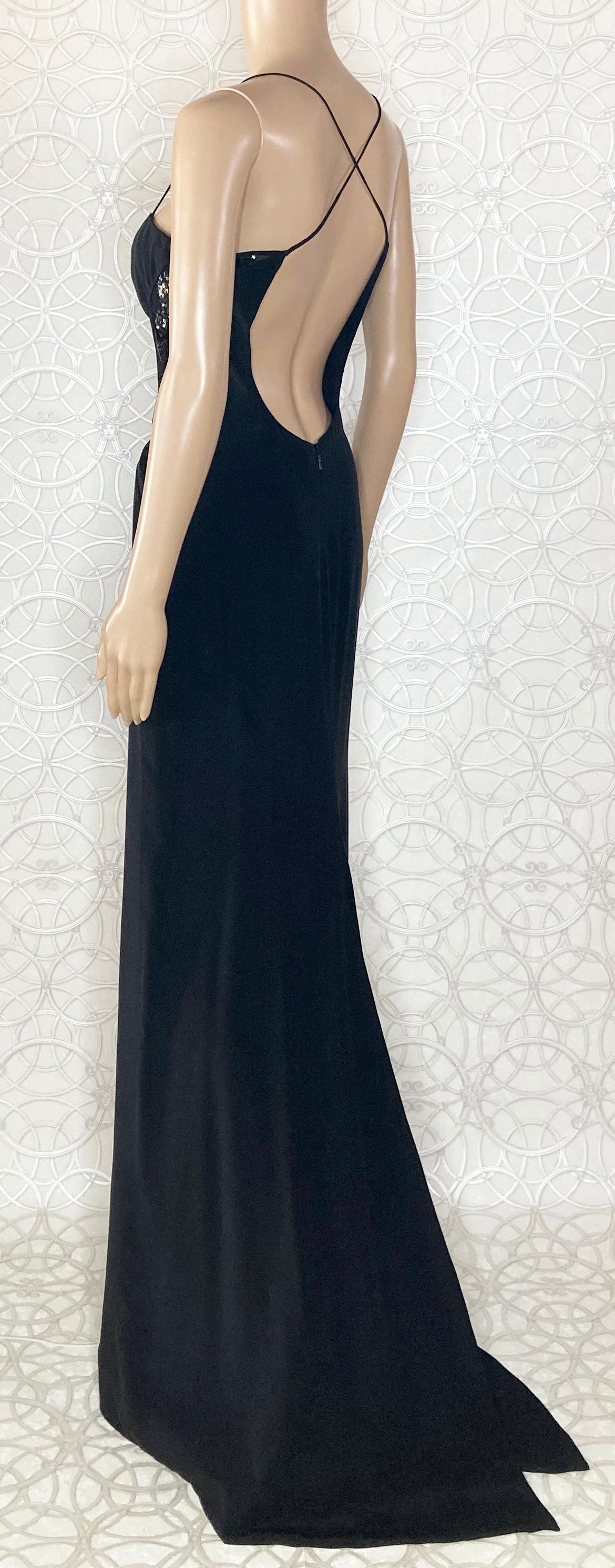 VERSACE BLACK PAILLETE DETAIL and OPEN BACK SILK LONG GOWN Dress 38 -2 In New Condition For Sale In Montgomery, TX