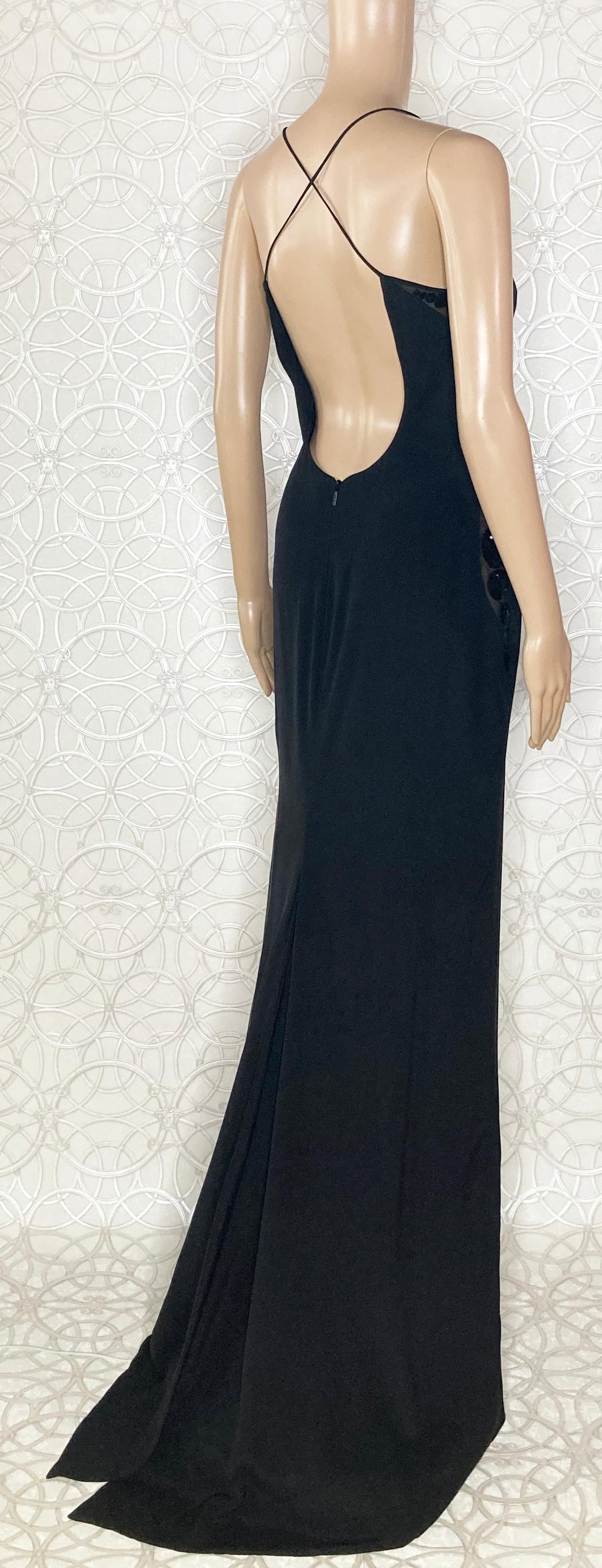VERSACE BLACK PAILLETE DETAIL and OPEN BACK SILK LONG GOWN Dress 38 -2 For Sale 1