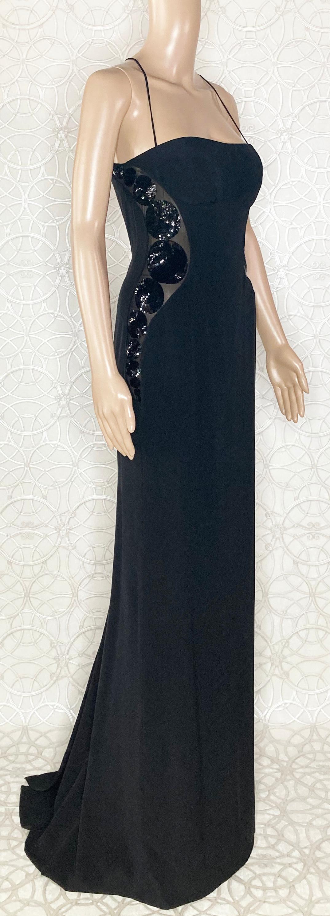 VERSACE BLACK PAILLETE DETAIL and OPEN BACK SILK LONG GOWN Dress 38 -2 For Sale 3