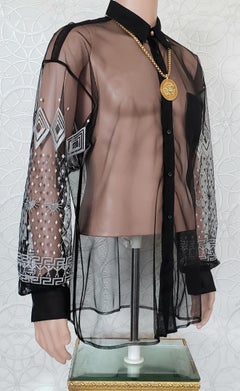 New VERSACE BLACK EMBROIDERED LACE TULLE SHIRT IT 52 - XL