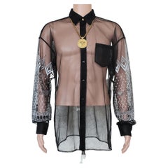 New VERSACE BLACK EMBROIDERED LACE TULLE SHIRT IT 52 - XL