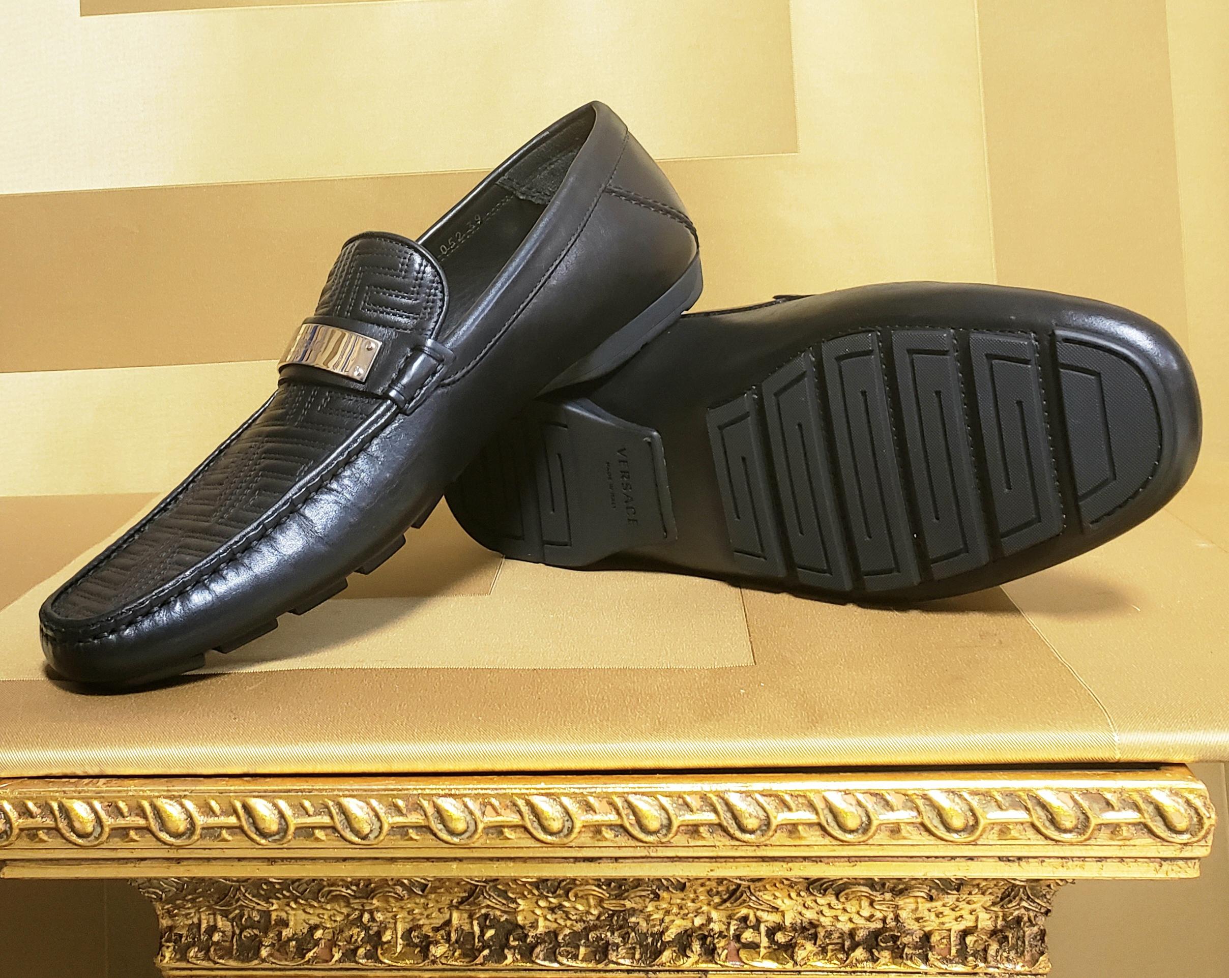 versace men's loafers black leather shoes