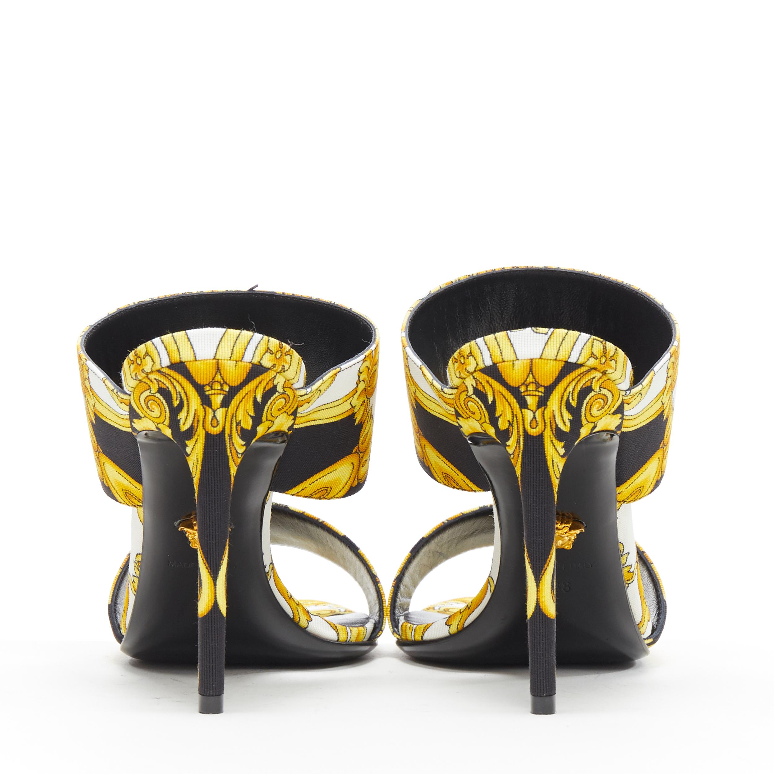 Women's new VERSACE black gold Barocco Hibiscus print fabric open toe mule sandals EU38