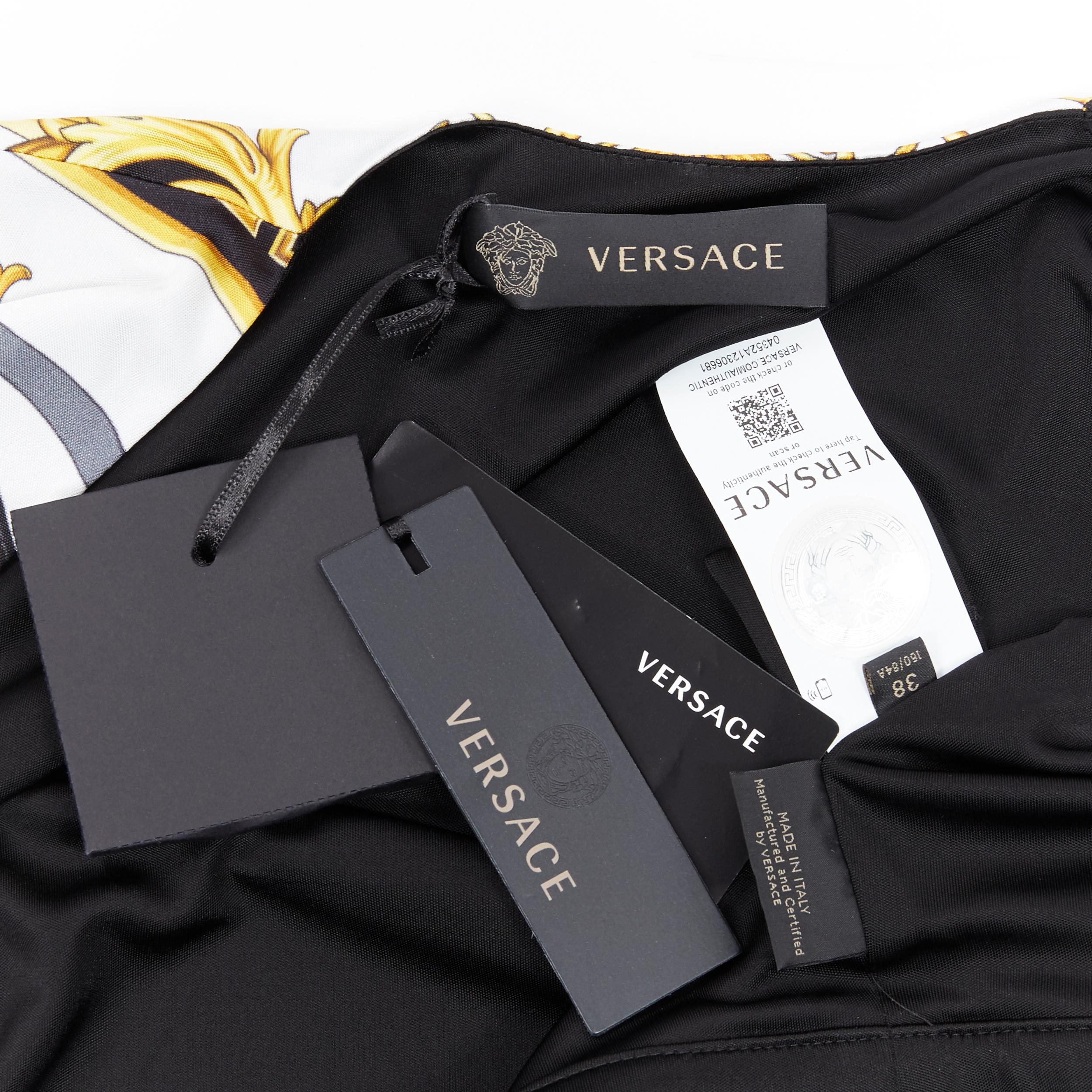 new VERSACE black gold baroque bondage strap virtus print wrap dress IT38 2