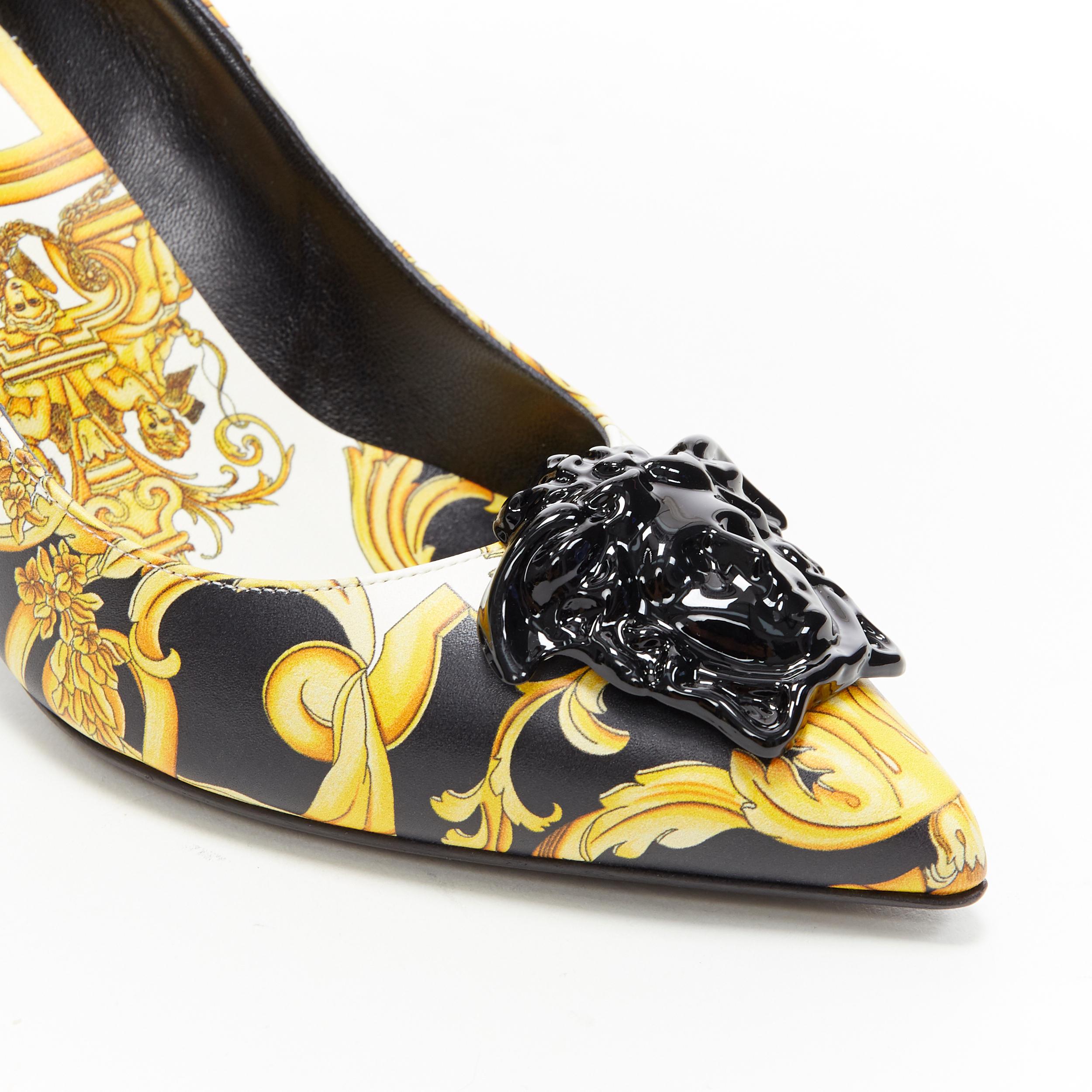 new VERSACE black gold baroque floral Medusa face pointy pigalle pump EU39 In New Condition In Hong Kong, NT