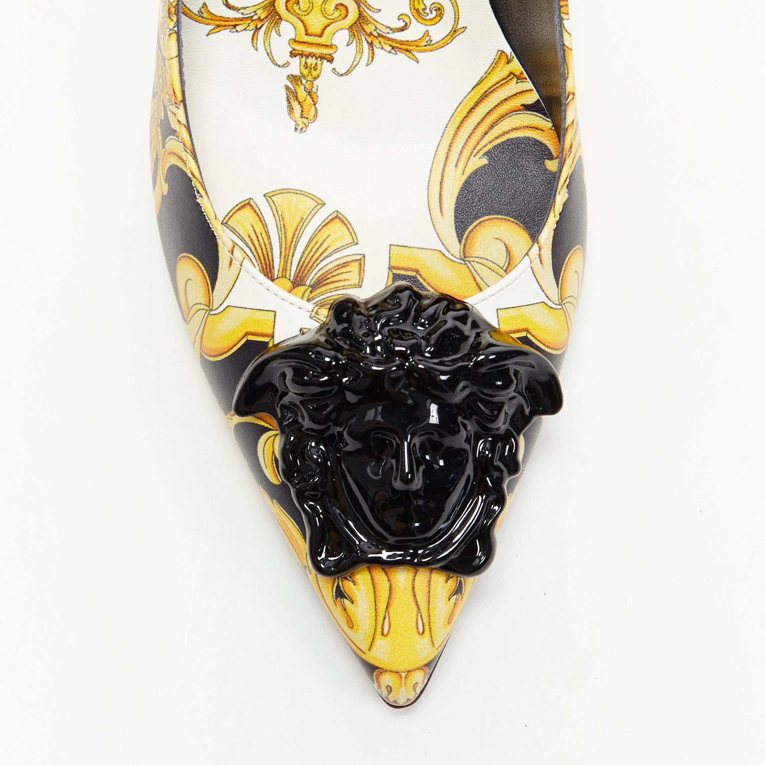 Women's new VERSACE black gold baroque floral Medusa face pointy pigalle pump EU39