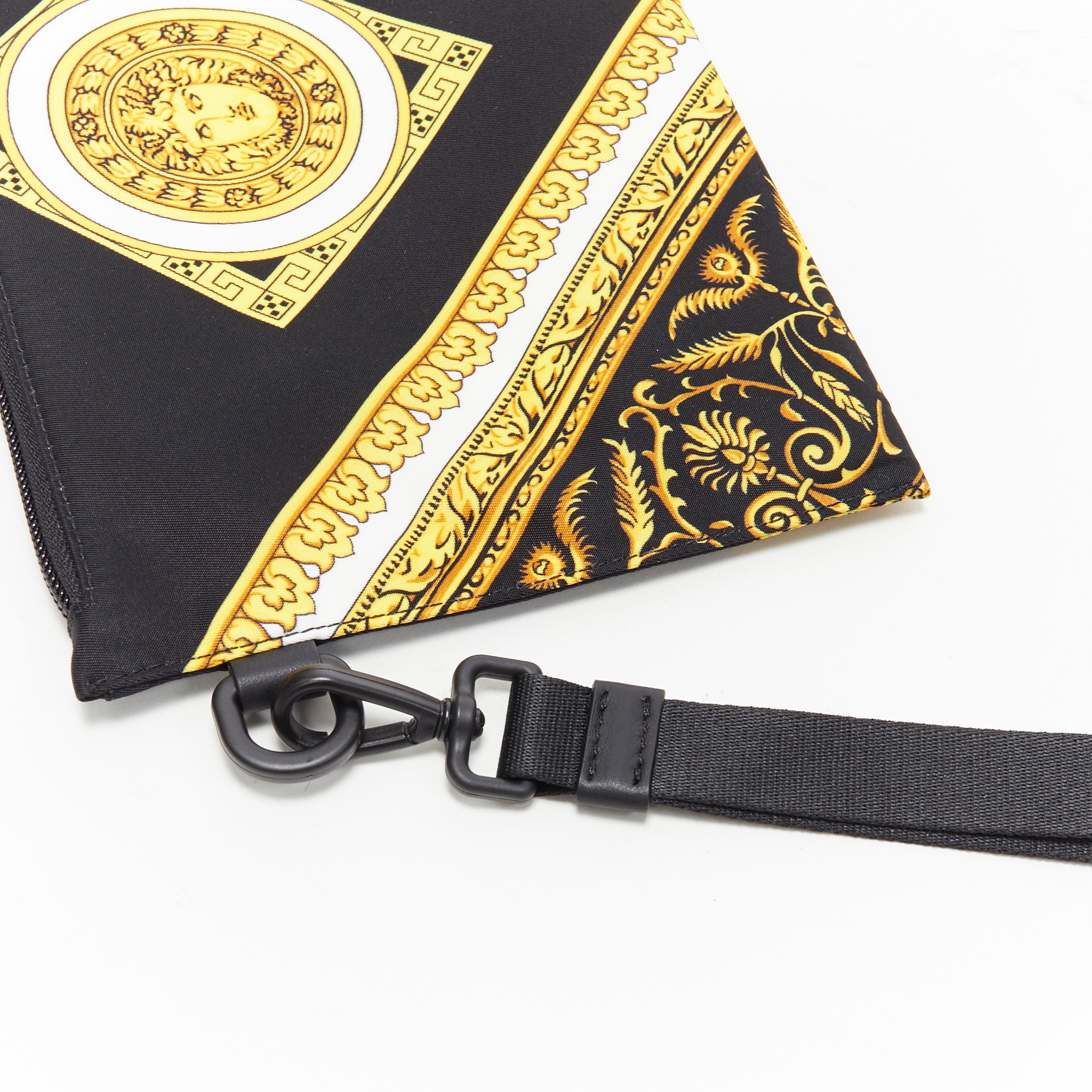 new VERSACE black gold baroque Medusa print cotton  top zip clutch pouch bag In New Condition In Hong Kong, NT