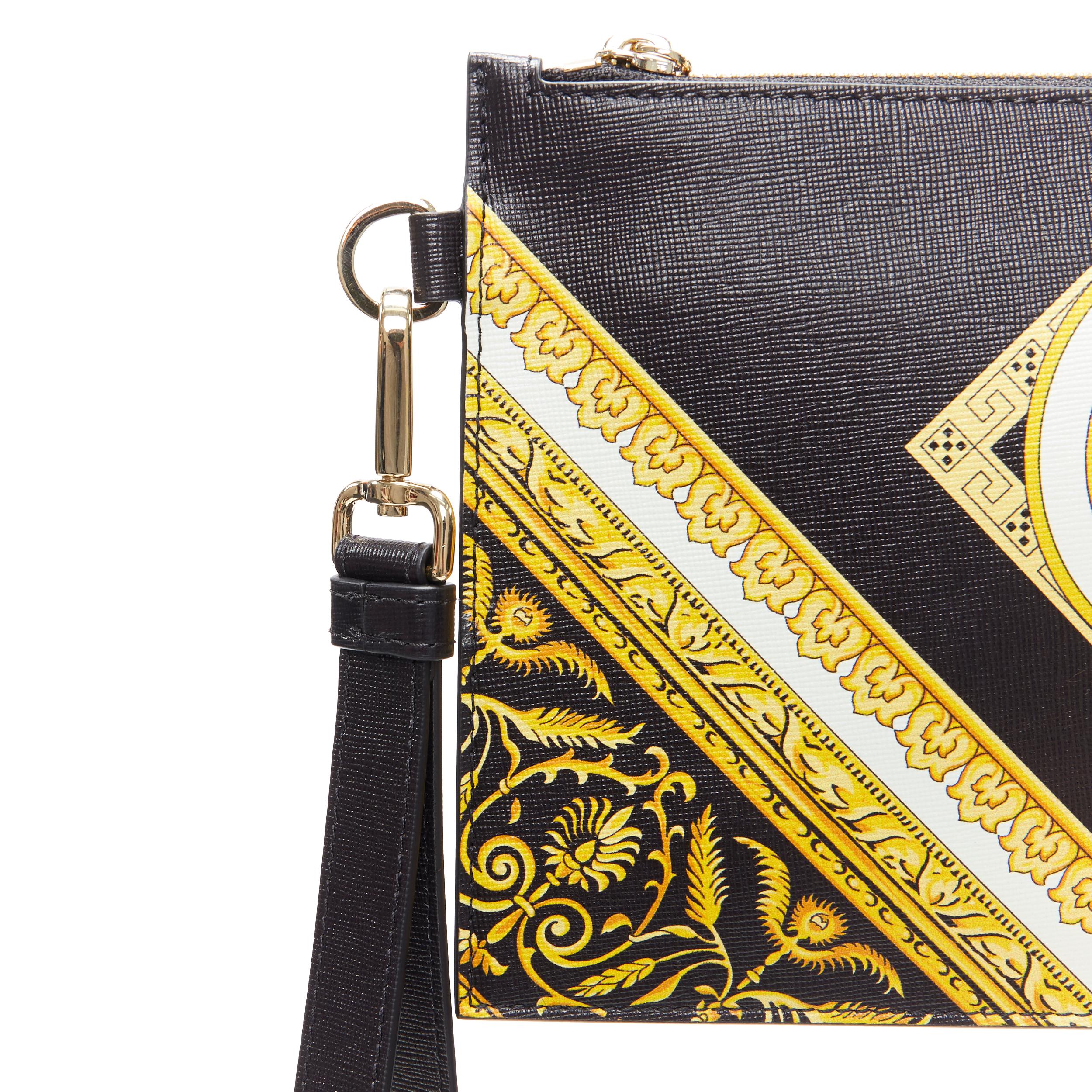 new VERSACE black gold baroque Medusa print saffiano calf leather zip clutch bag In New Condition In Hong Kong, NT