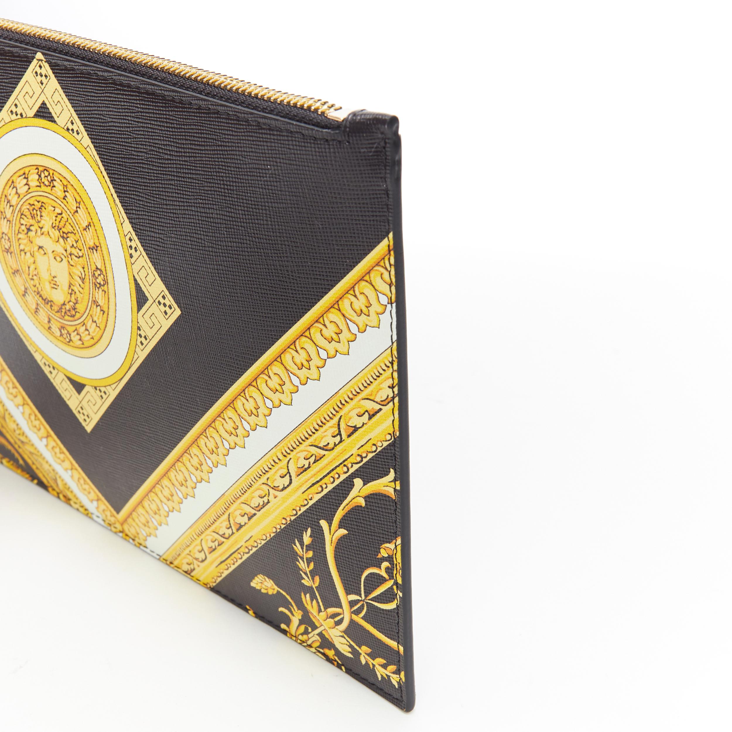 new VERSACE black gold baroque Medusa print saffiano calf leather zip clutch bag 1