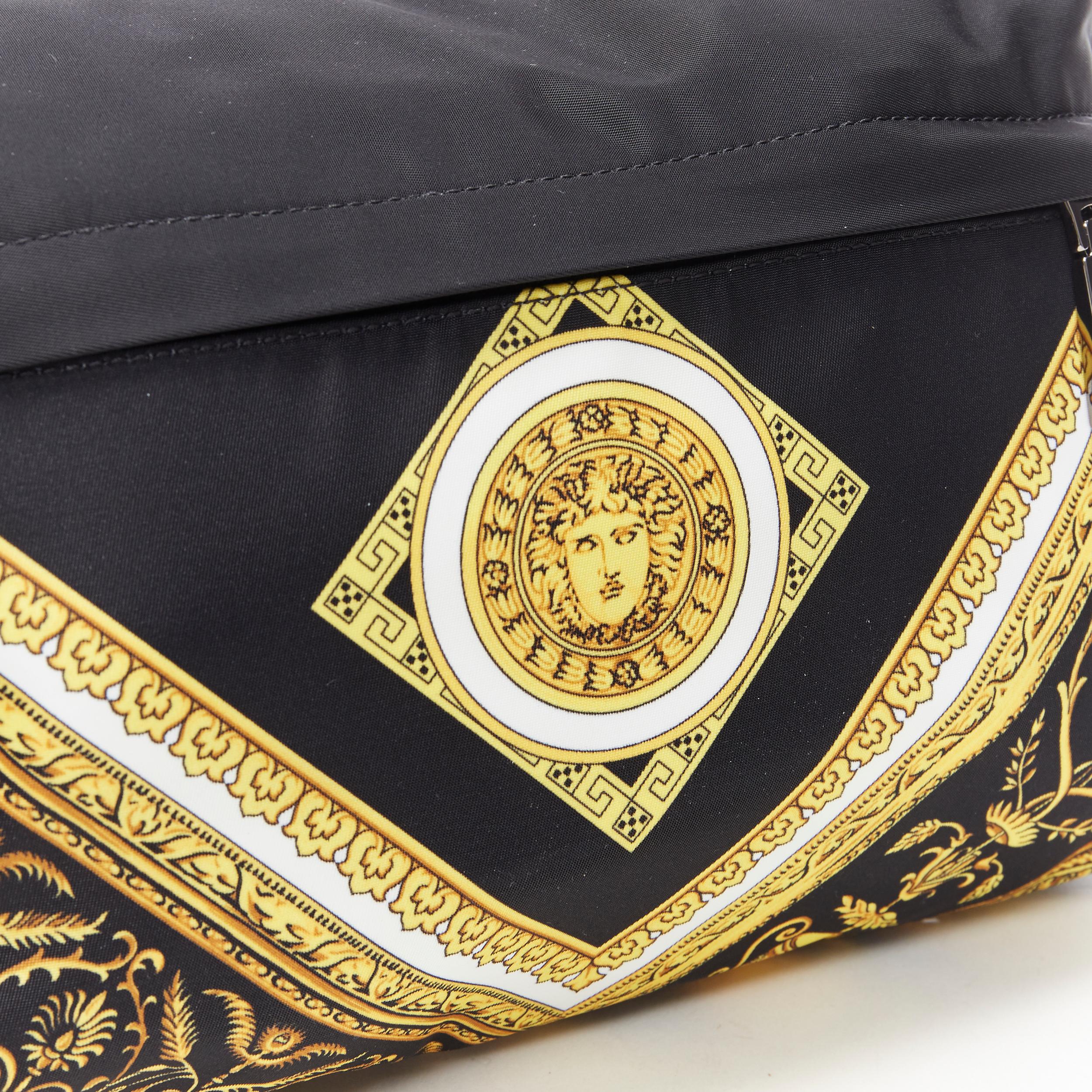 Black new VERSACE black gold baroque Medusa printed nylon zip front waist fanny bag