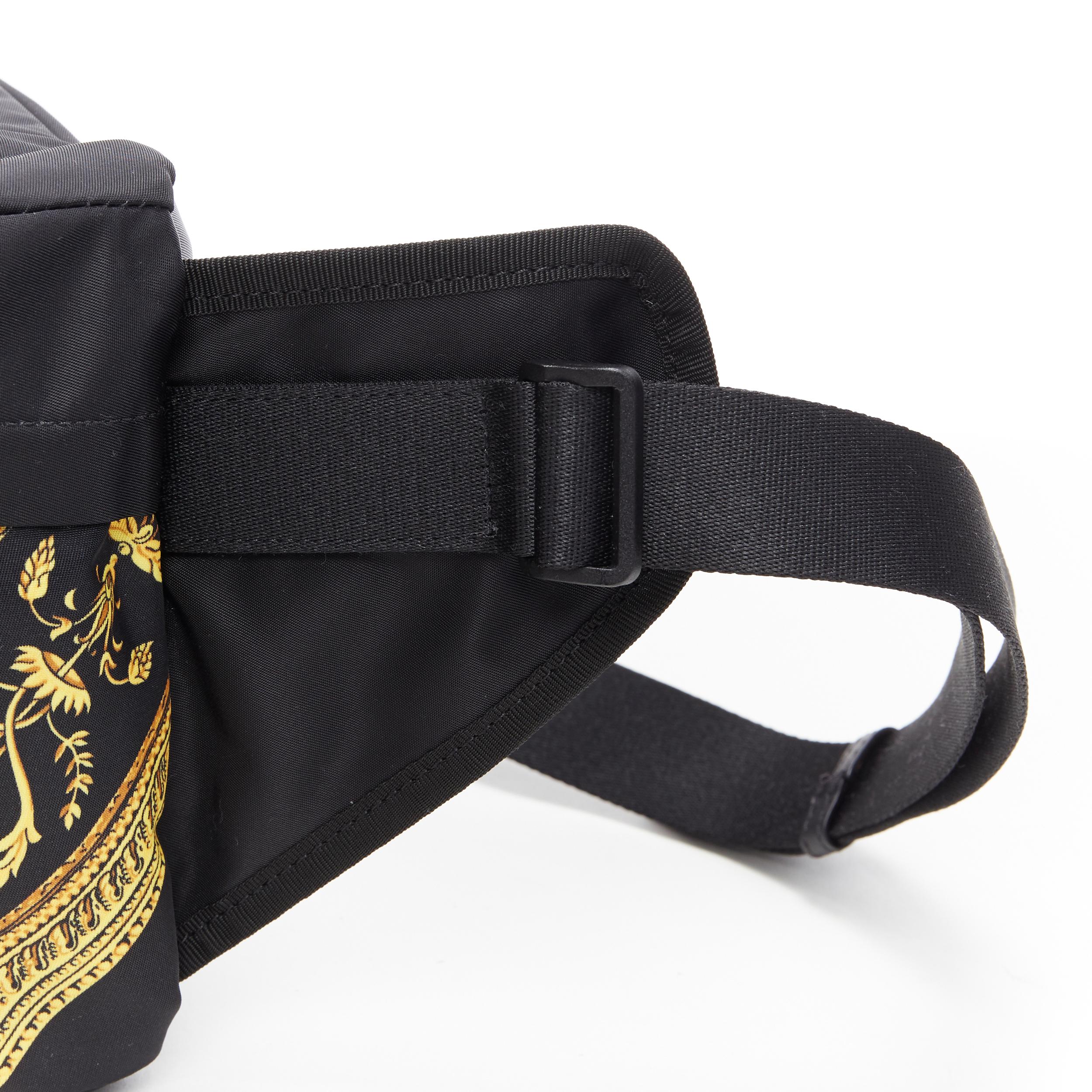 Men's new VERSACE black gold baroque Medusa printed nylon zip front waist fanny bag