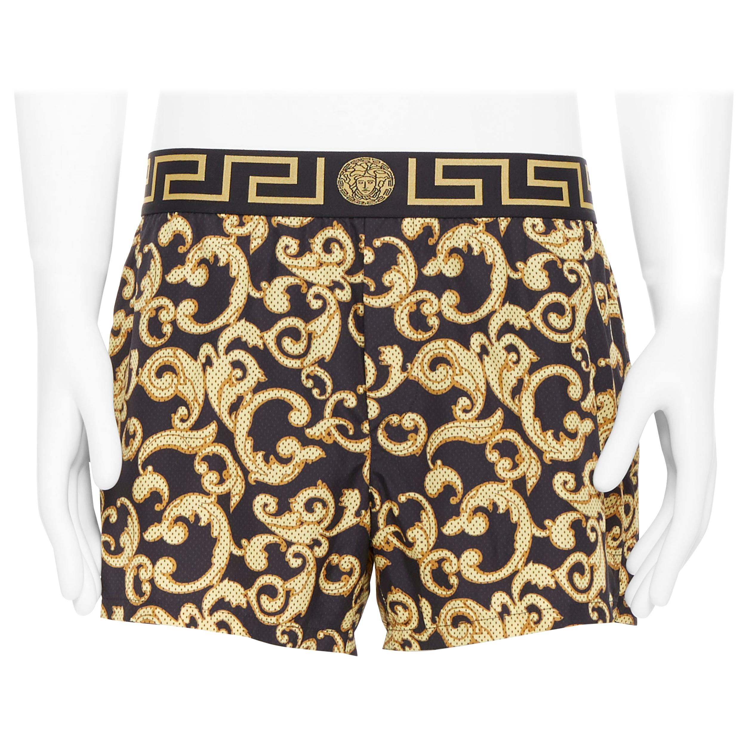 new VERSACE black gold baroque  print Greca Medusa waist band swim shorts Sz.5 L