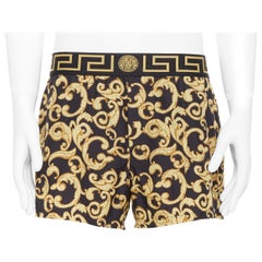 neue VERSACE schwarz Gold Barock Druck Greca Medusa Taille Band schwimmen Shorts Sz.5 L