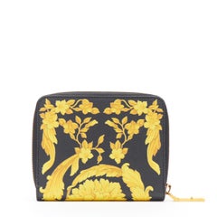 new VERSACE Black Gold Baroque print leather gold Medusa face zip around wallet