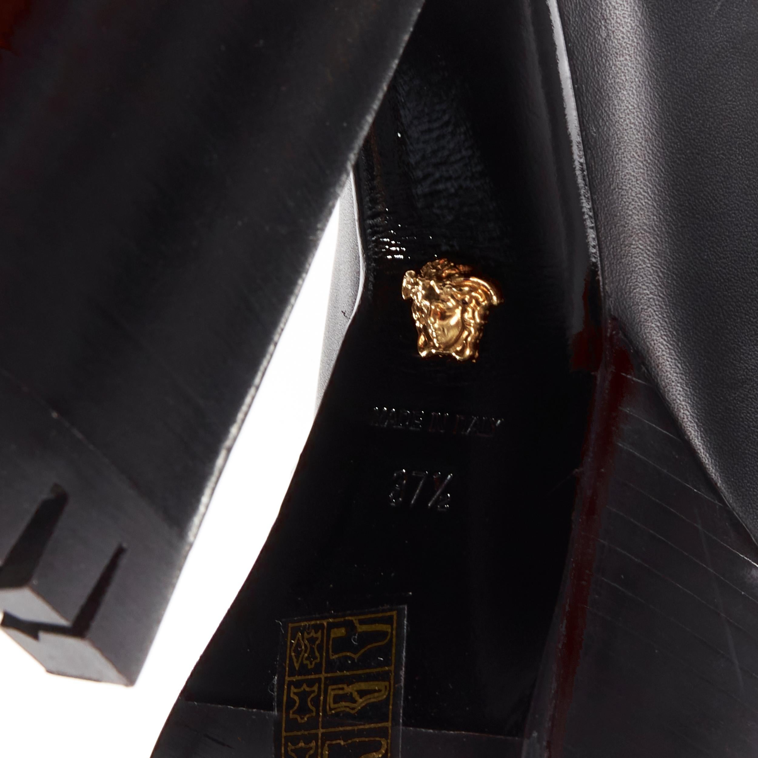 new VERSACE black gold buckle sling back black 130mm platform loafer EU37 For Sale 5