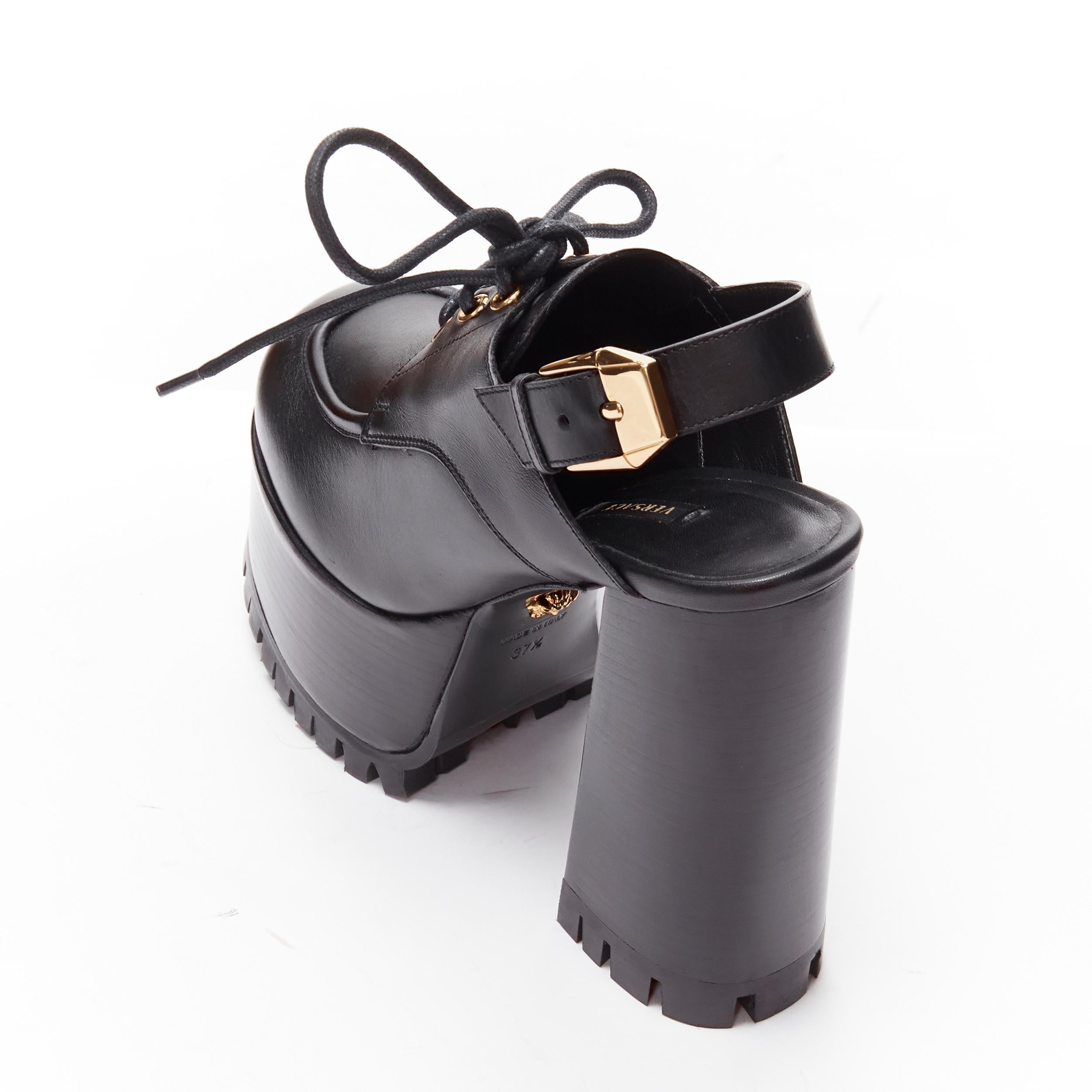 new VERSACE black gold buckle sling back black 130mm platform loafer EU37 For Sale 2