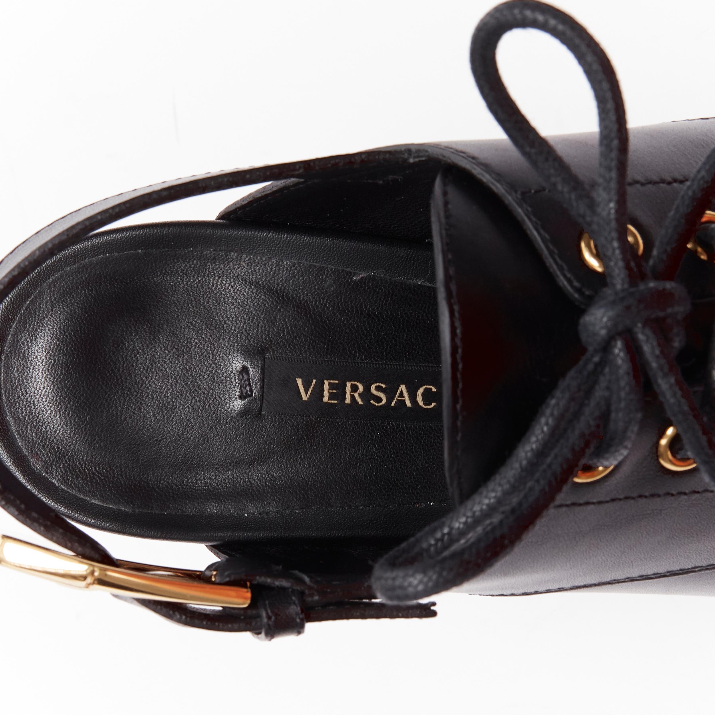 new VERSACE black gold buckle sling back black 130mm platform loafer EU37 For Sale 4