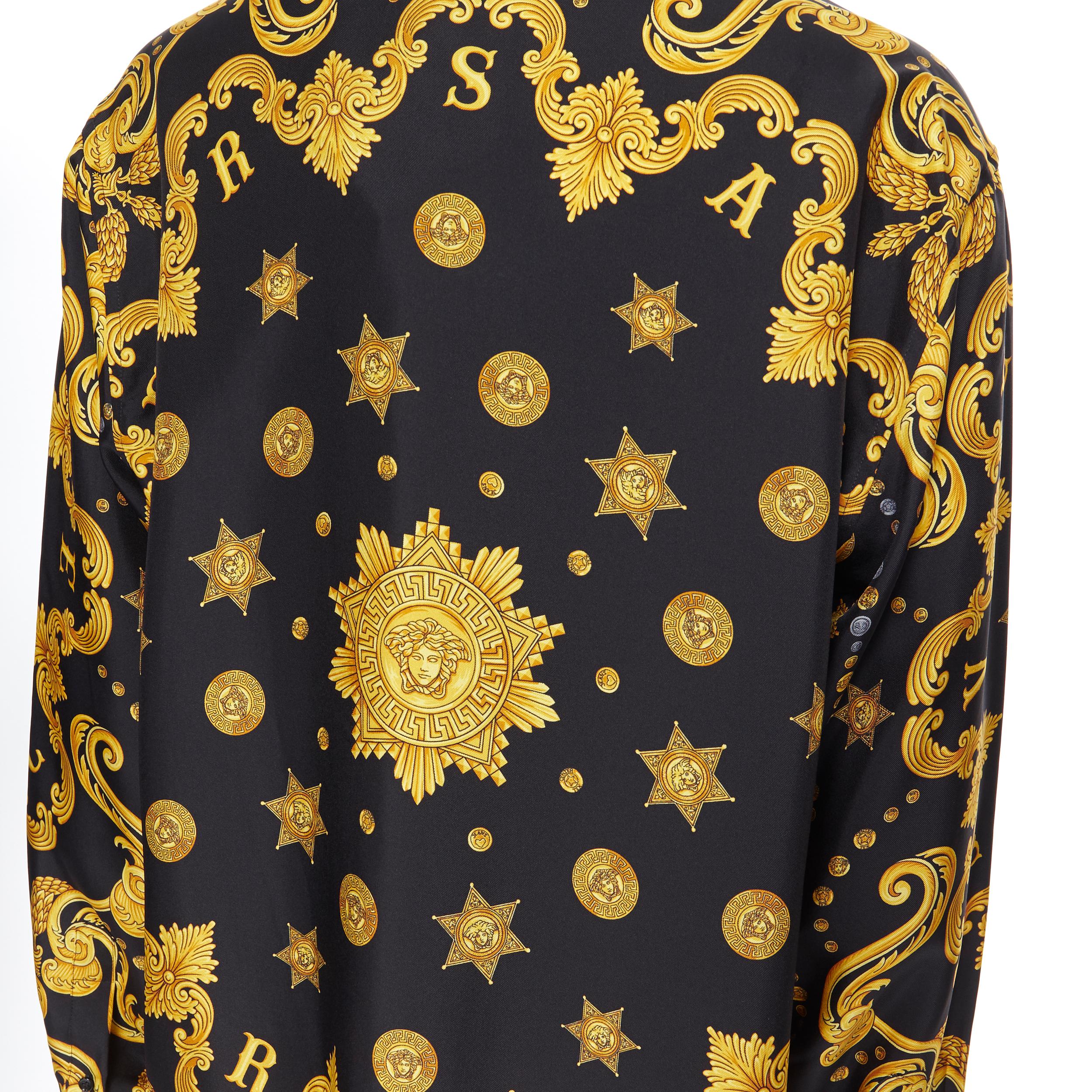 new VERSACE black gold Medusa coin western star baroque print silk shirt EU41 L 3