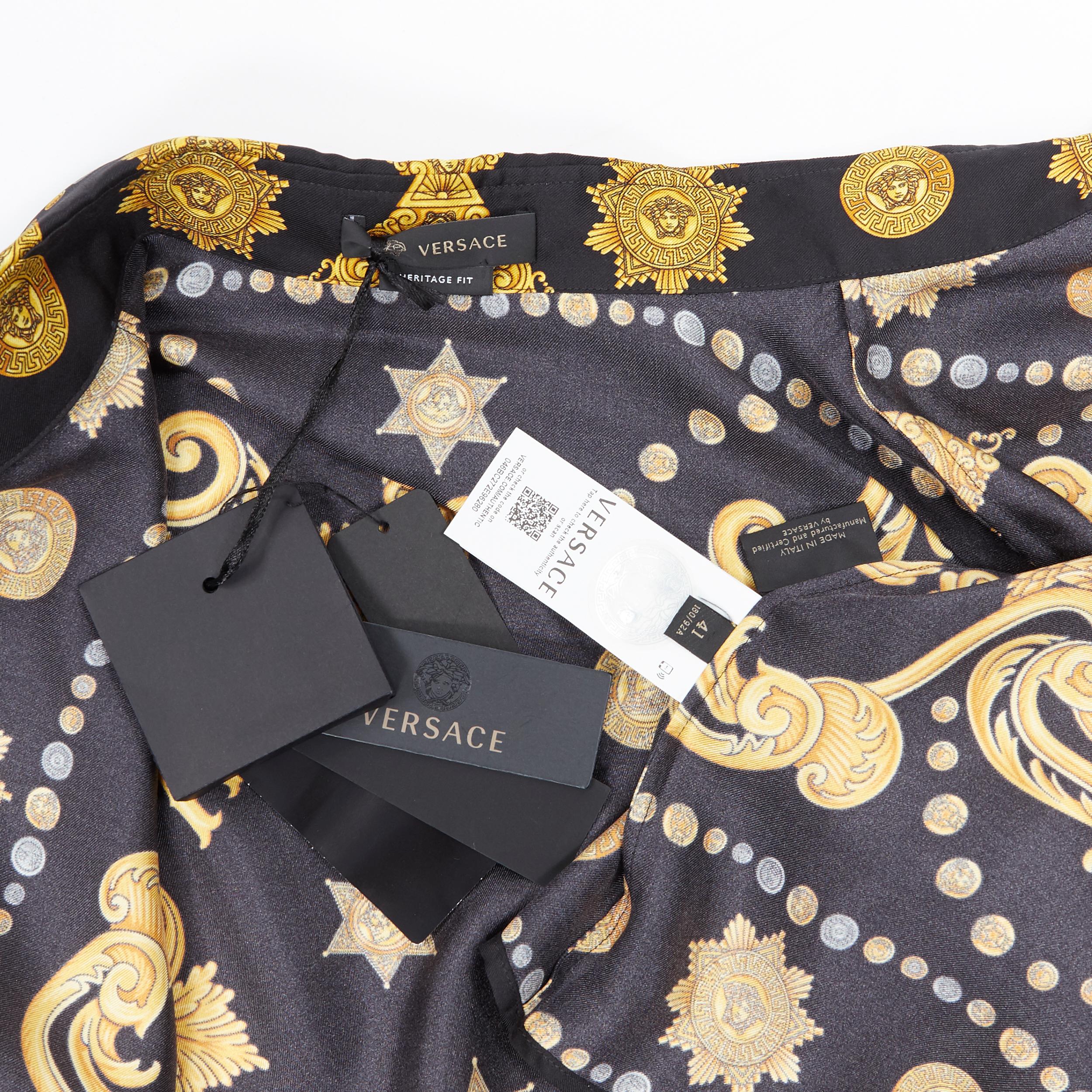 new VERSACE black gold Medusa coin western star baroque print silk shirt EU41 L 4