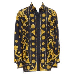 new VERSACE black gold Medusa coin western star baroque print silk shirt EU41 L