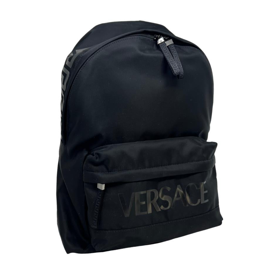 Women's or Men's NEW Versace Black Greca Print Canvas Backpack Rucksack Bag For Sale