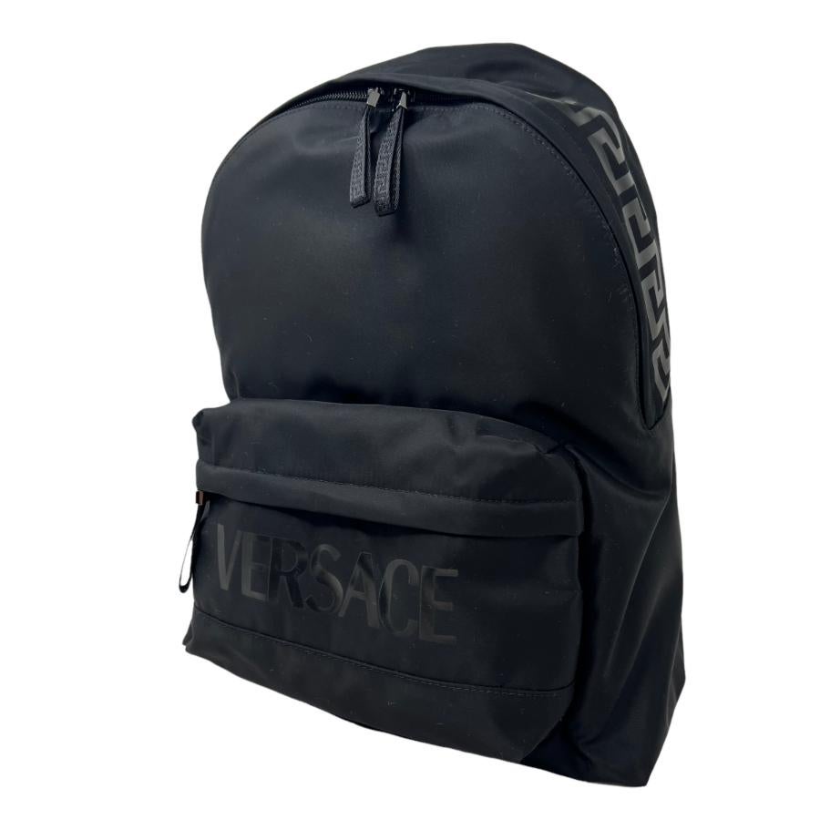 NEW Versace Black Greca Print Canvas Backpack Rucksack Bag For Sale 1