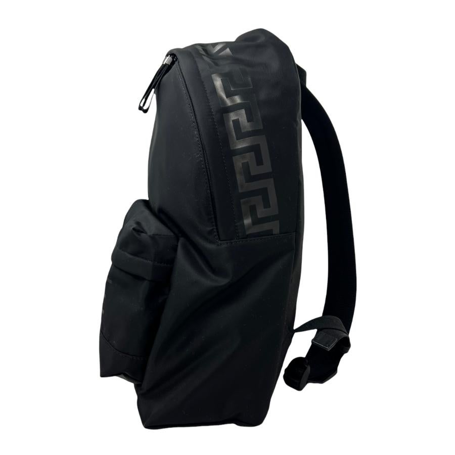 NEW Versace Black Greca Print Canvas Backpack Rucksack Bag For Sale 2