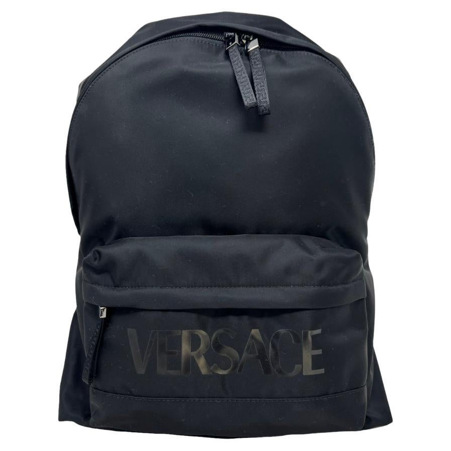 NEW Versace Black Greca Print Canvas Backpack Rucksack Bag For Sale