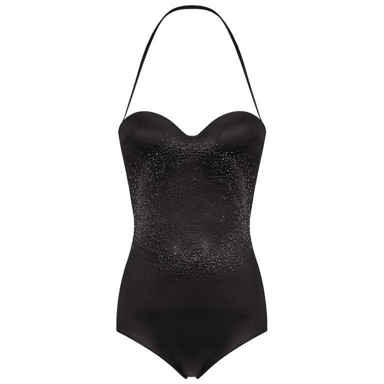 New Versace Black Jersey Embellished Medusa Swimsuit 1, 2, 3, 4 For Sale