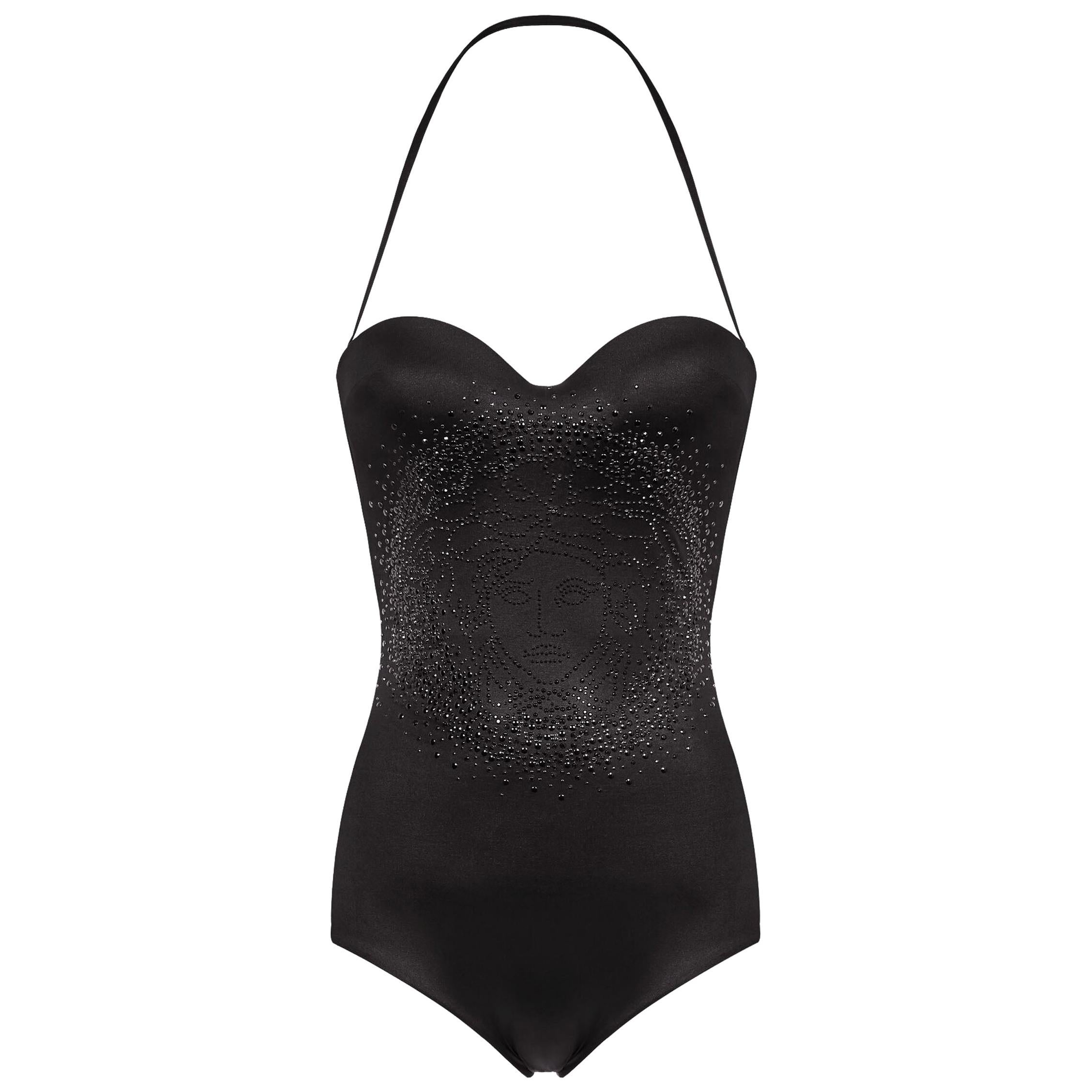 New Versace Black Jersey Embellished Medusa Swimsuit 1, 2, 4