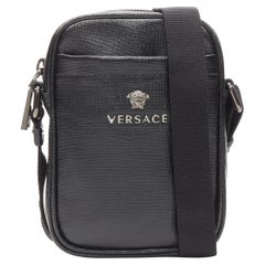 new VERSACE black lacquered leather silver Medusa logo crossbody bag Small