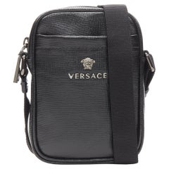 new VERSACE black lacquered leather silver Medusa logo small crossbody bag