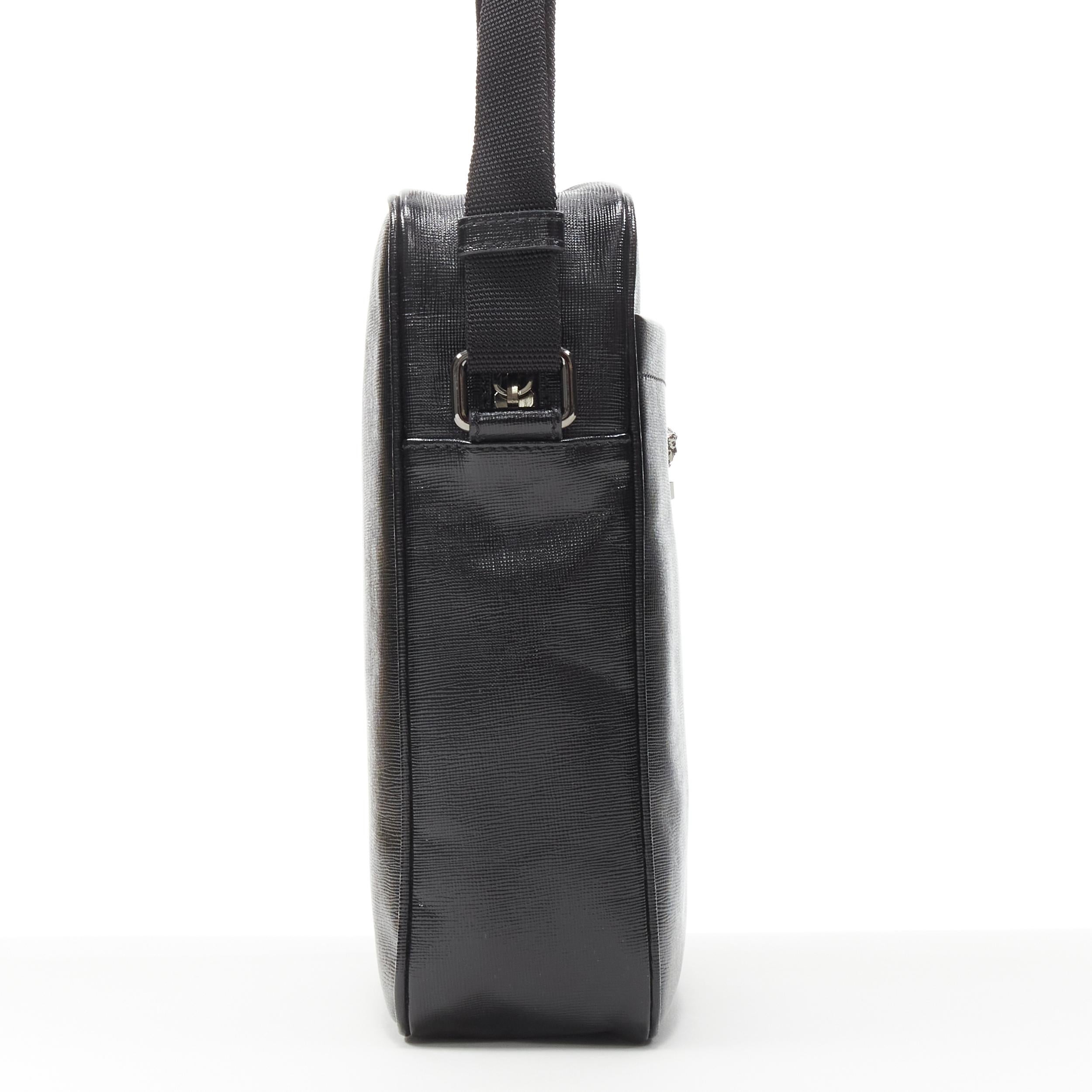 Men's new VERSACE black lacquered saffiano leather silver Medusa crossbody bag